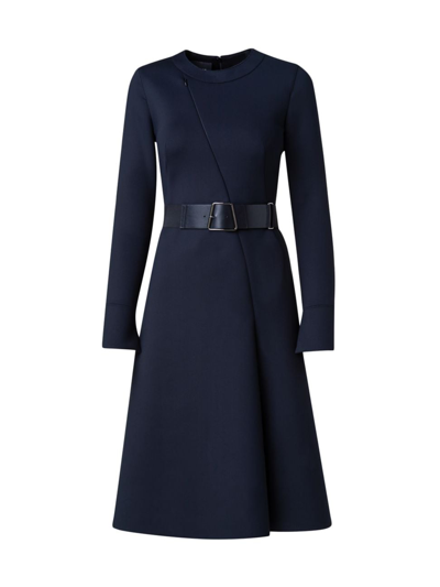 Akris Neoprene Belted Midi Dress With Front Zip Detail In Black
