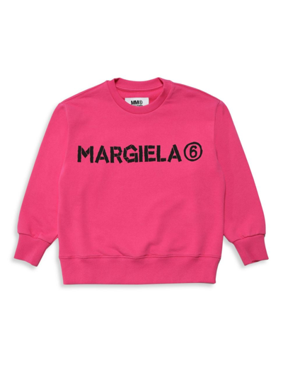 Mm6 Maison Margiela Kids Logo Printed Crewneck Sweatshirt In Deep Pink