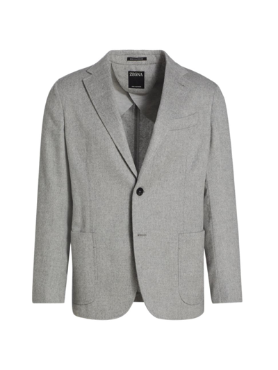 Zegna Oasi Single-breasted Cashmere Blazer In Pearl Grey