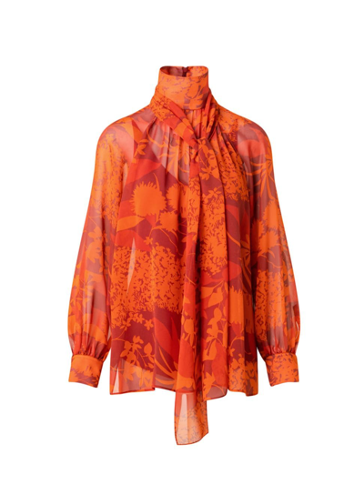 Akris Floral Silk Georgette Scarf-tie Blouse In Ruby Red Multicolor