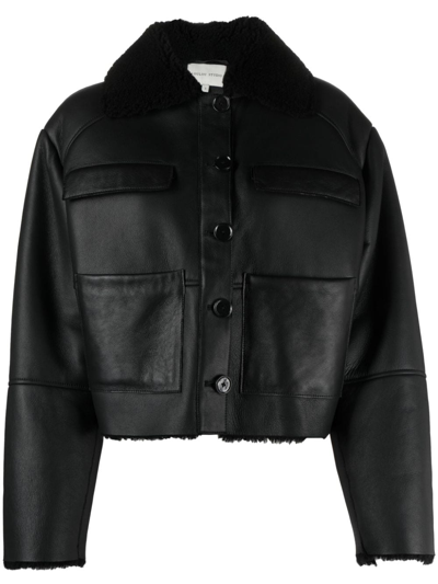 Loulou Studio Leather Aviator Jacket With Shearling Trim In Black