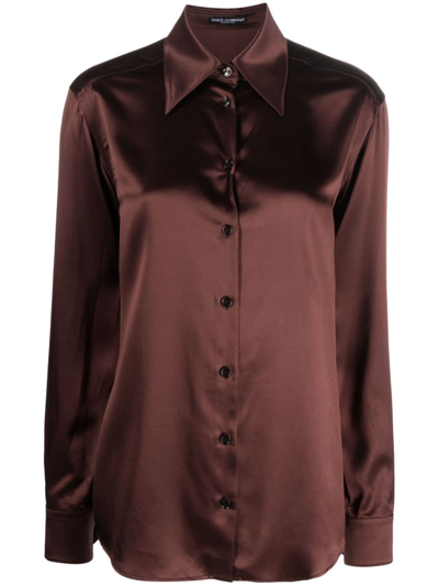 Dolce & Gabbana Silk-satin Shirt In Brown