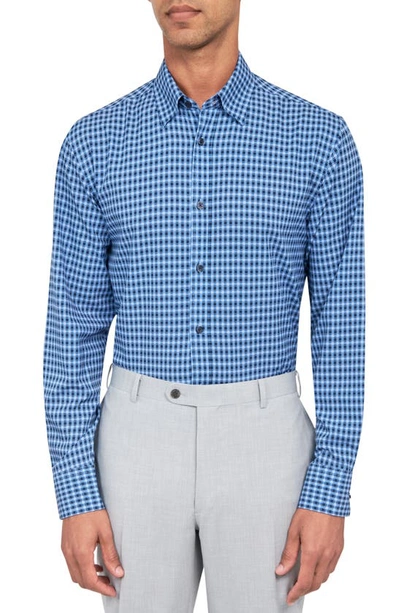 Wrk Regular Fit Mosaic Gingham Stretch Performance Dress Shirt In Navy