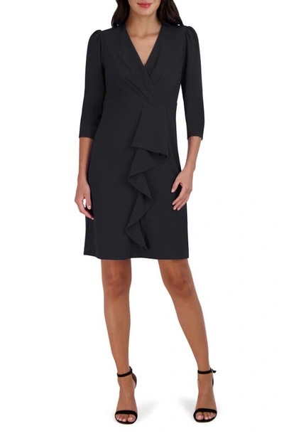 JULIA JORDAN CASCADE RUFFLE CREPE SHEATH DRESS