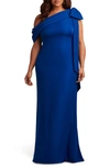 Tadashi Shoji Plus One Shoulder Crepe Gown In Royal Blue