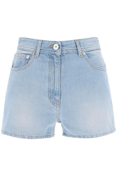 Versace Logo Denim Shorts In Blue