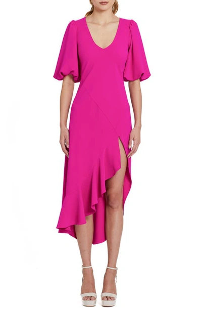 Amanda Uprichard Glenna Ruffle Puff Sleeve Dress In Dark Hot Pink