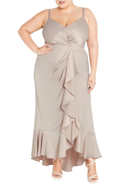 City Chic Belle Sleeveless Ruffle Maxi Dress In Gardenia