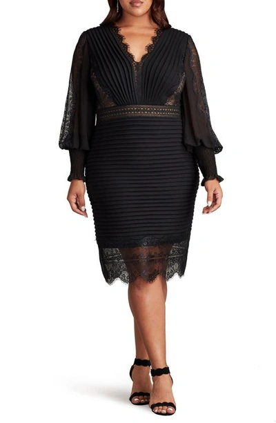 Tadashi Shoji Pleated Sequin Lace-trim Dress In Black