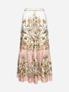 Zimmermann Chintz Belted Tiered Floral-print Linen Midi Skirt In Rosa