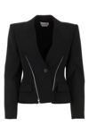 Alexander Mcqueen Alexander Mc Queen Single Breasted Grain De Poudre Wool Jacket In Nero