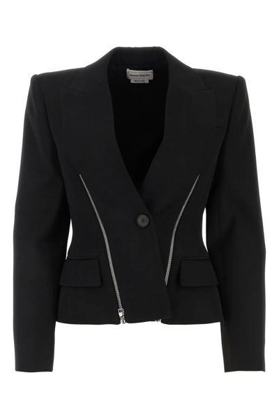 Alexander Mcqueen Alexander Mc Queen Single Breasted Grain De Poudre Wool Jacket In Black