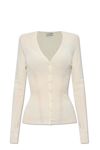 Lanvin Ribbed V-neck Cardigan In Neutro