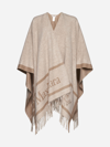 Max Mara Sandy Color Jacquard Wool Poncho In Cachà