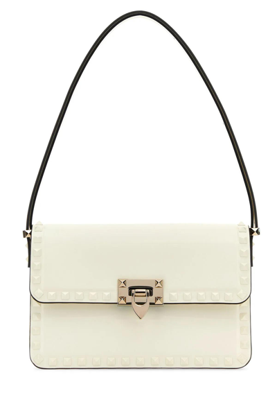 Valentino Garavani Rockstud Leather Shoulder Bag In White