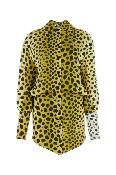 Attico Leopard-patterned Shirt Dress In Light Yellow