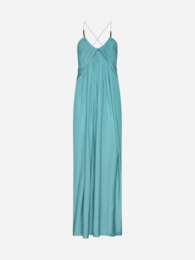 Lanvin Pleated Long Dress In Jade