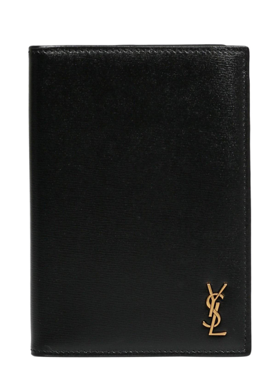 Saint Laurent Men's Tiny Cassandre Leather Passport Case In Black