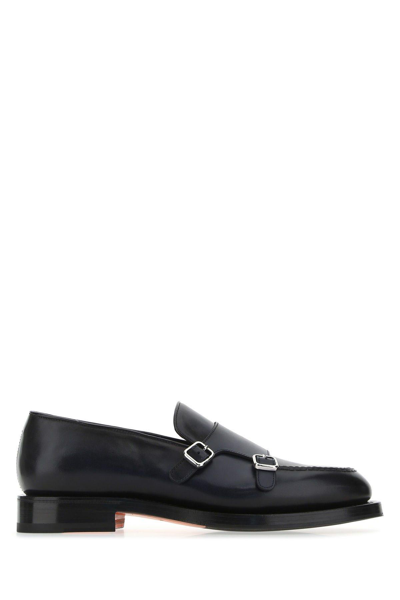 Santoni Black Leather Monk Strap Shoes