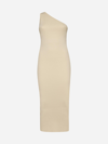 Totême One-shoulder Ribbed Viscose Midi Dress In Ivory