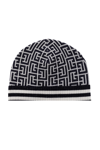 Balmain Monogram-print Ribbed-brim Beanie In Gpz Blanc/marine/argent