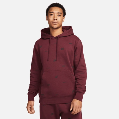 Nike Mens  Club+ Aop Basketball Pullover Hoodie In Maroon/black