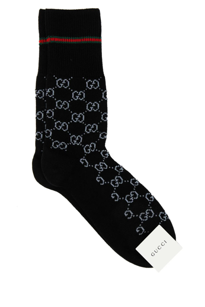 Gucci Embroidered Stretch Cotton Blend Socks In Black