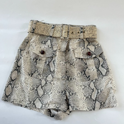 Pre-owned Zimmermann Beige Snakeskin Print Belted Linen Shorts