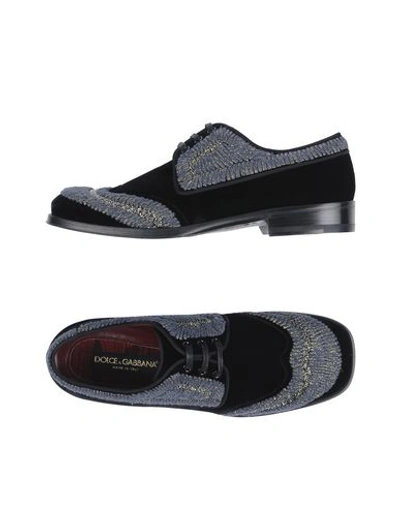 Dolce & Gabbana Man Lace-up Shoes Black Size 7 Viscose, Cotton, Nylon, Glass