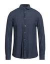 Glanshirt Man Shirt Navy Blue Size 15 Linen