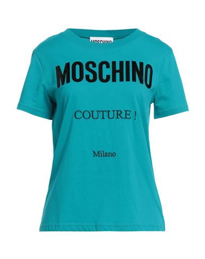 Moschino Woman T-shirt Azure Size 6 Organic Cotton In Blue