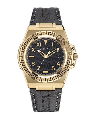 Versace Greca Reaction Quartz Black Dial Mens Watch Ve3i00222 In Yellow Gold