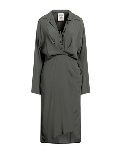 Semicouture Woman Midi Dress Military Green Size 6 Acetate, Silk In Green