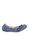 Tod's Woman Ballet Flats Slate Blue Size 8 Soft Leather