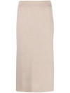 Brunello Cucinelli Ribbed-knit Midi Skirt In Brown