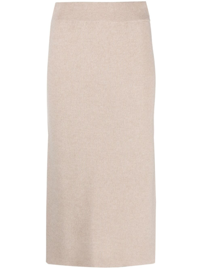 Brunello Cucinelli Ribbed-knit Midi Skirt In Cool Beige