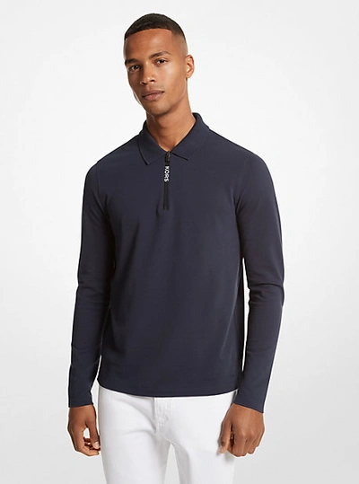 Michael Kors Cotton Half-zip Polo Sweater In Blue