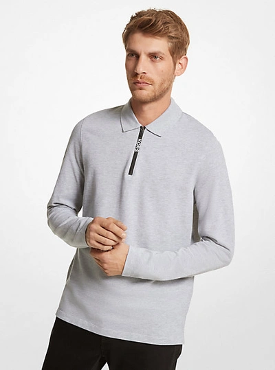 Michael Kors Cotton Half-zip Polo Sweater In Grey