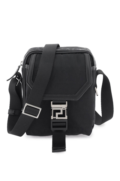 Versace Allover Neo Nylon Crossbody Bag In Black