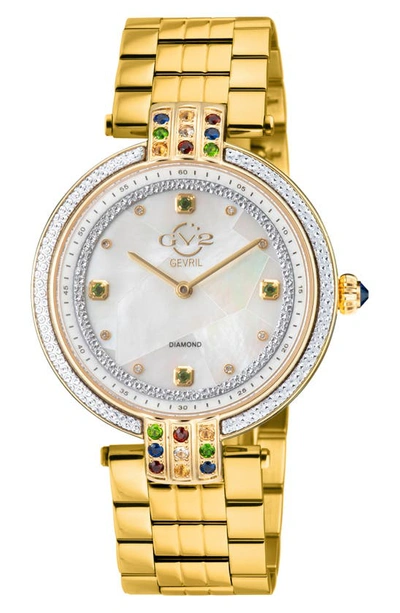Gv2 Matera Swiss Quartz White Mother Of Pearl Dial Diamond Bracelet Watch, 35mm In Gold