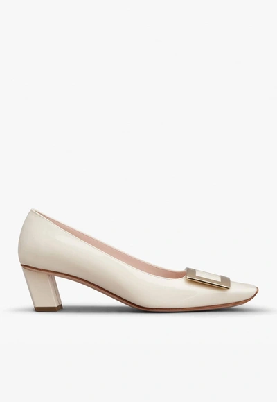 Roger Vivier Belle Vivier 45 Metal Buckle Pumps In Patent Leather In Off-white