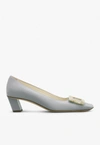 ROGER VIVIER BELLE VIVIER 45 MOTHER-OF-PEARL BUCKLE PUMPS IN LEATHER