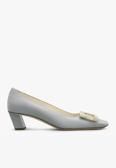 Roger Vivier Belle Vivier 45 Mother-of-pearl Buckle Pumps In Leather In Gray