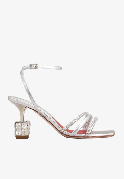 Roger Vivier Bling Metallic Strass Cube-heel Sandals In Silver