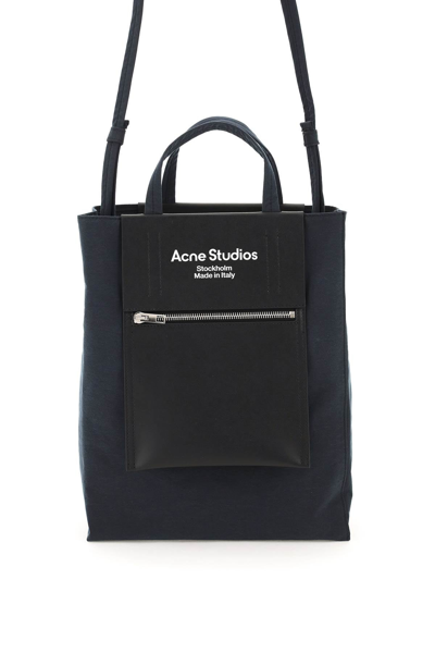 Acne Studios Baker Out Logo-print Leather And Nylon Tote Bag In Black