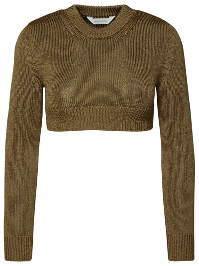Palm Angels Cropped Knitted Sweater In Gold