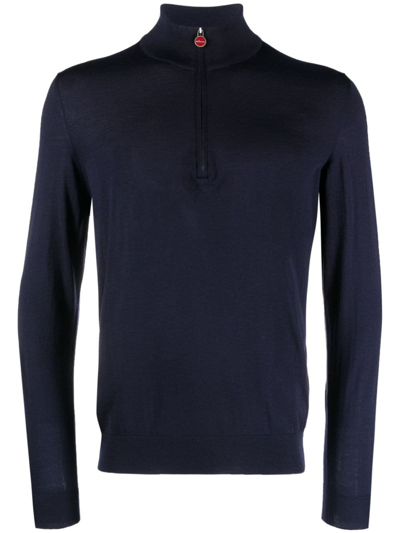 Kiton Wool Knitted Zip-detail Jumper In Blue