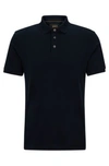 Hugo Boss Mercerized-cotton Polo Shirt With Mother-of-pearl Buttons In Dark Blue