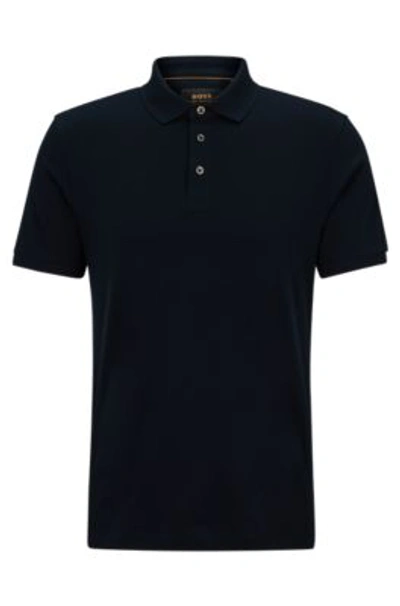 Hugo Boss Regular-fit Polo Shirt In Mercerized Italian Cotton In Dark Blue