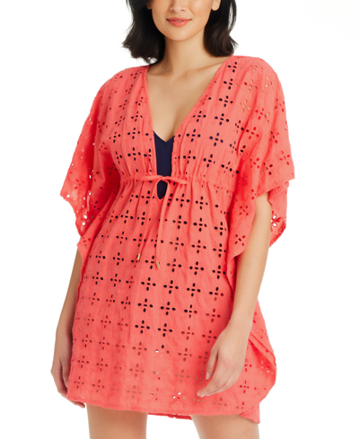 Bleu By Rod Beattie Women's Eyes Wide Open Cotton Caftan Cover-up In Coral Gables